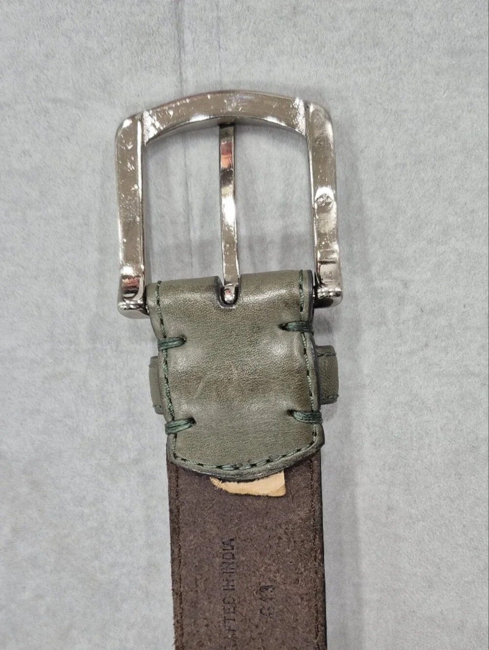 Cole Haan belt men's 36 sage green soft leather brushed silver buckle